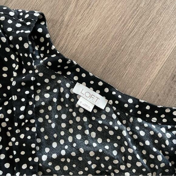LOFT Black & White Polka Dot Ruffle Belted Wrap Romper - Picture 5 of 6